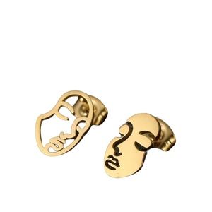 Gold Stainless Steel Cut Metal Face Design Stud Earrings